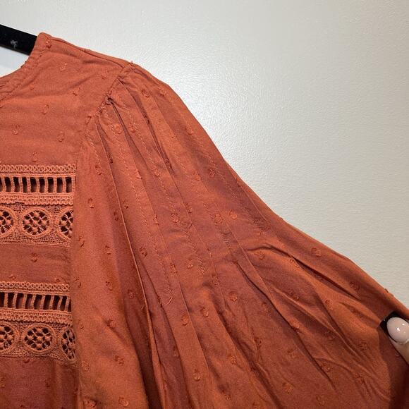 Anthropologie Eyelet Mini Dress Size Small Puff Sleeve Boho‎ - Picture 5 of 11